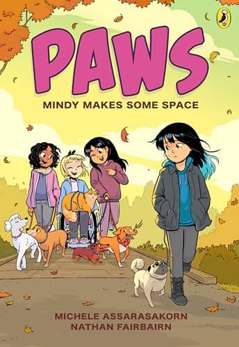 Book cover of 'PAWS: Mindy Makes Some Space: An adorable graphic novel series about friendship and pets perfect for fans of The Baby-Sitters Club'
