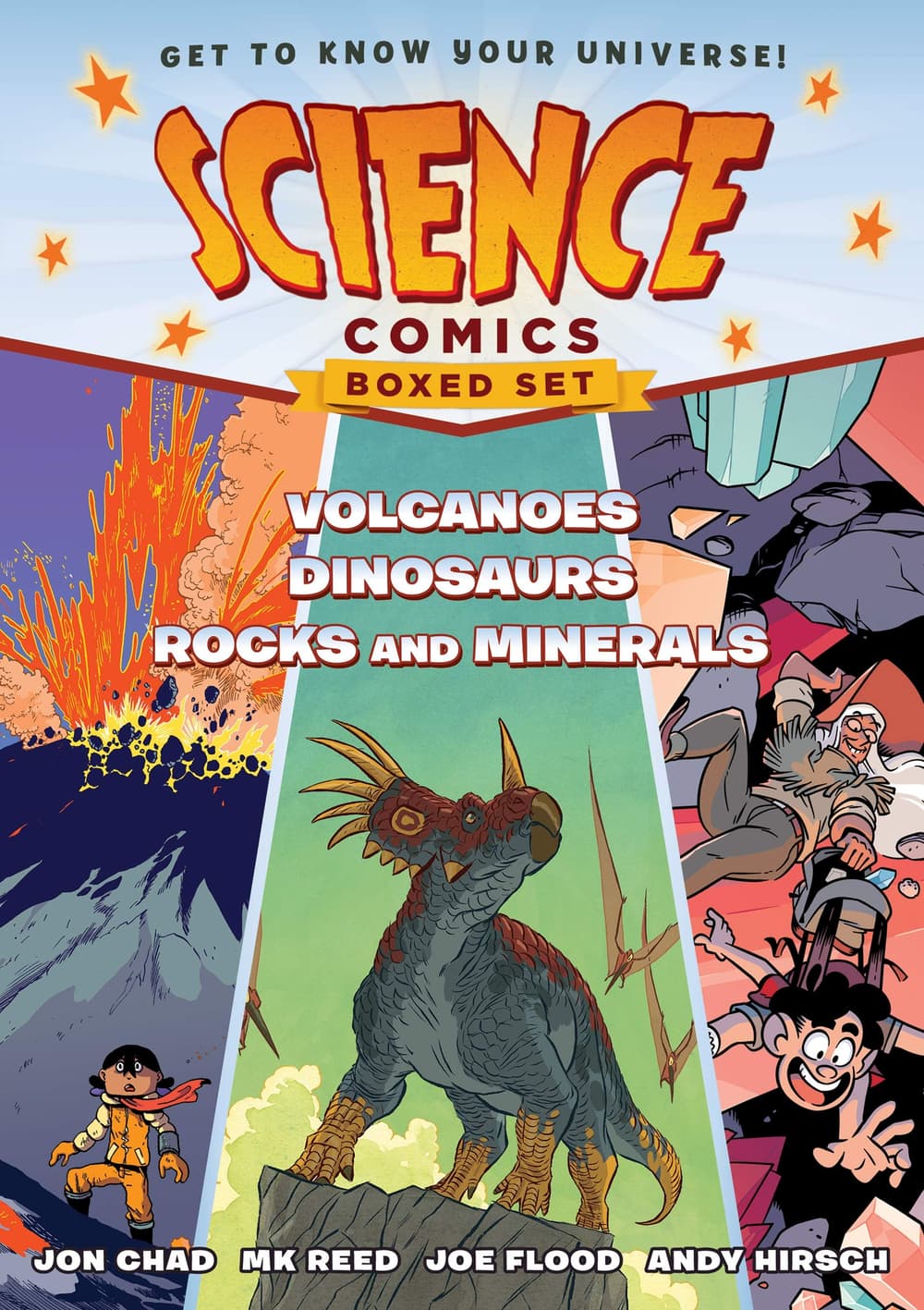 Book cover of 'Science Comics Boxed Set: Volcanoes, Dinosaurs, and Rocks and Minerals'