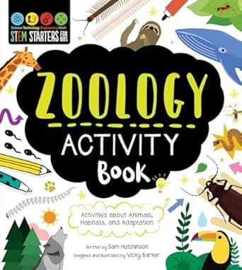 Book cover of 'STEM Starters for Kids Zoology Activity Book: Activities about Animals, Adaptation, and Habitats'