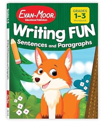 Book cover of 'Evan-Moor Writing FUN Sentences and Paragraphs: Grades 1-3, Writing Basics for Kids, Practice, Subject and Predicate, Topic Sentences, Supporting Details, Closing Sentences, Workbook'